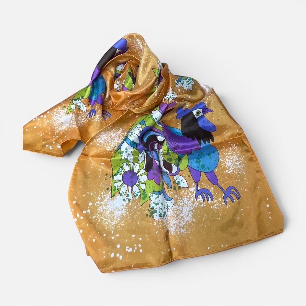 Vintage Rooster Scarf Made in Japan Acetate Novelty Farm Animal Retro Head Scarf